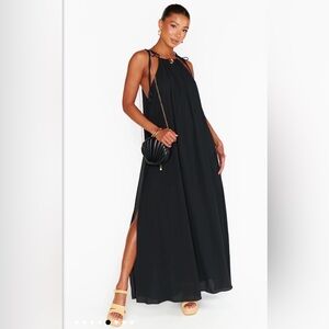 Elizabeth and James Adley Chiffon Black Maxi Dress Sz Small